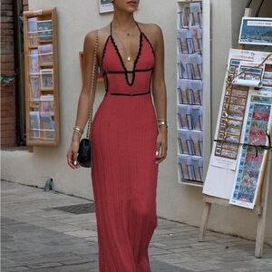 Elegant Red Halter Maxi Dress